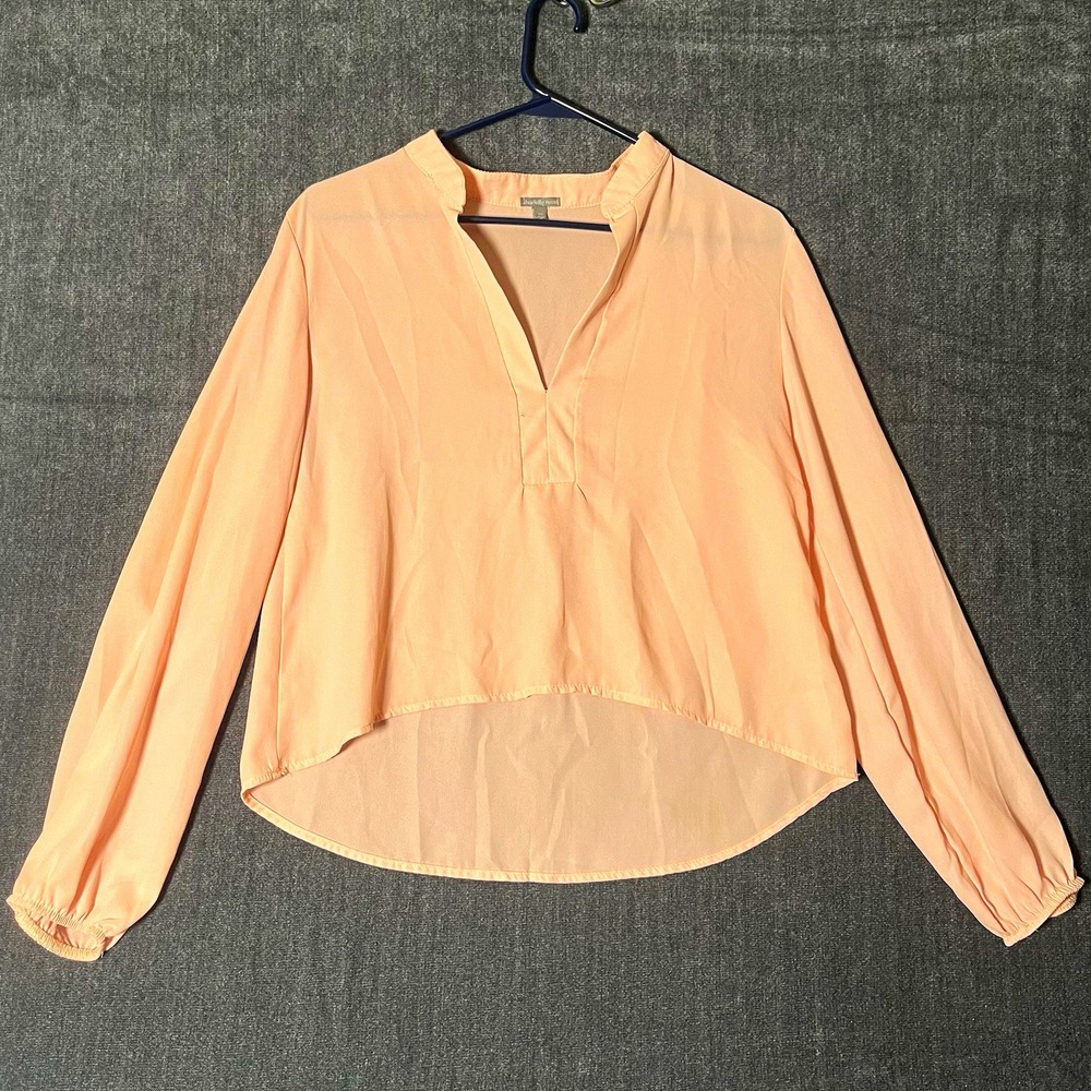 Charlotte Russe Womens XS Pink Solid V-Neck Long Sleeve Chiffon Blouse Top